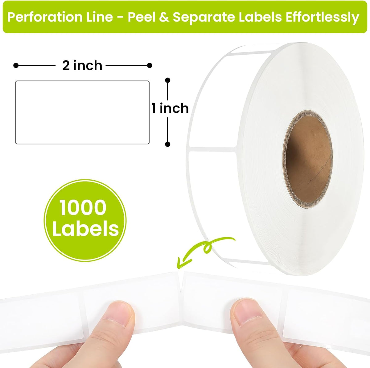 1000 Pcs Removable Food Labels Stickers for Storage Bins, Waterproof & Oil Resistant Freezer Labels with Perforation Line 1" x 2"