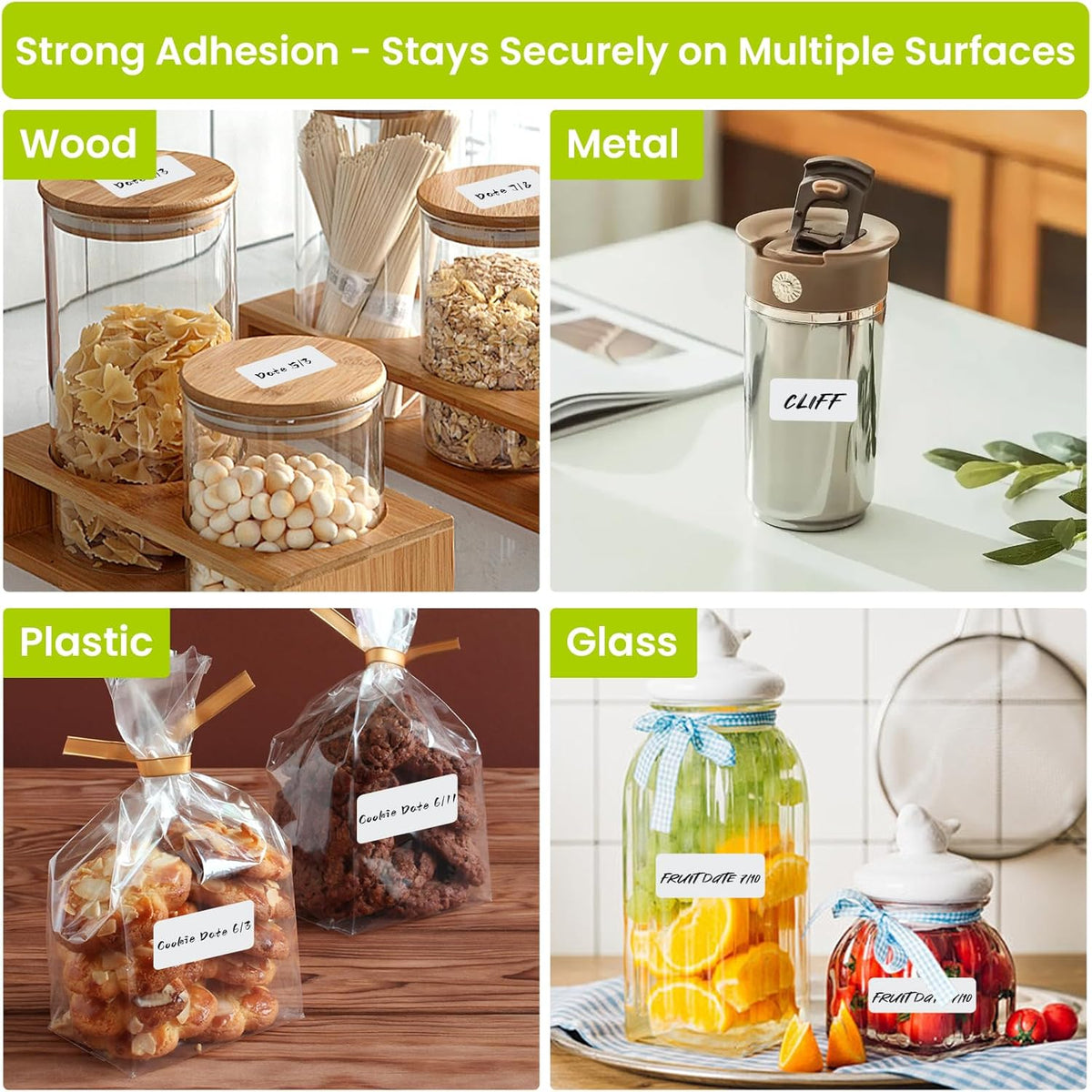 1000 Pcs Removable Food Labels Stickers for Storage Bins, Waterproof & Oil Resistant Freezer Labels with Perforation Line 1" x 2"