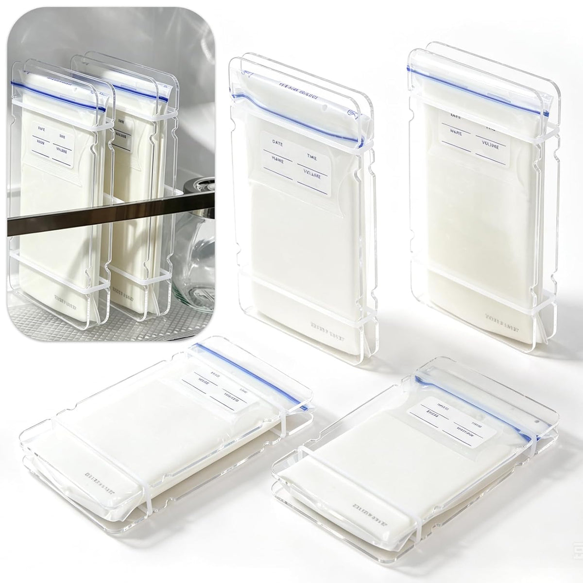 4 Pack Freeze Flat Breastmilk Storage Organizer, Space-Saving