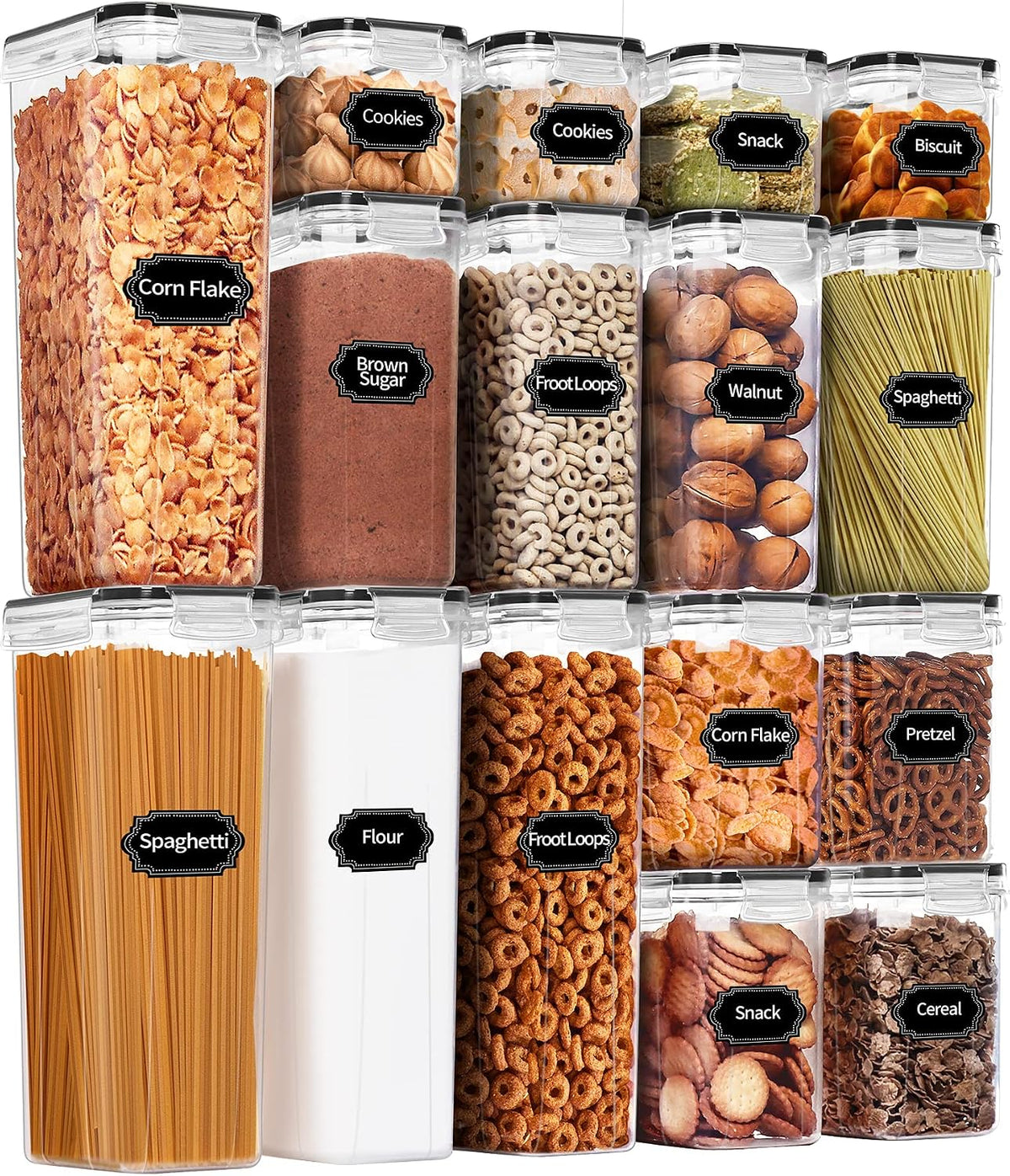 Airtight Food Storage Containers with Lids, 12PCS Plastic Kitchen Storage Containers for Pantry Organizers and Storage - Cereal, Rice, Flour and Sugar Containers with Labels & Marker | Kitchen Storage Containers for Pantry Organizers and Storage -
