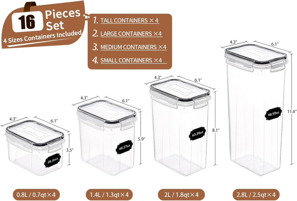 Airtight Food Storage Containers with Lids, 12PCS Plastic Kitchen Storage Containers for Pantry Organizers and Storage - Cereal, Rice, Flour and Sugar Containers with Labels & Marker | Kitchen Storage Containers for Pantry Organizers and Storage -