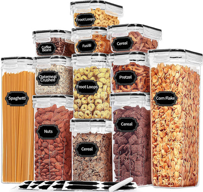 Airtight Food Storage Containers with Lids, 12PCS Plastic Kitchen Storage Containers for Pantry Organizers and Storage - Cereal, Rice, Flour and Sugar Containers with Labels & Marker | Kitchen Storage Containers for Pantry Organizers and Storage -