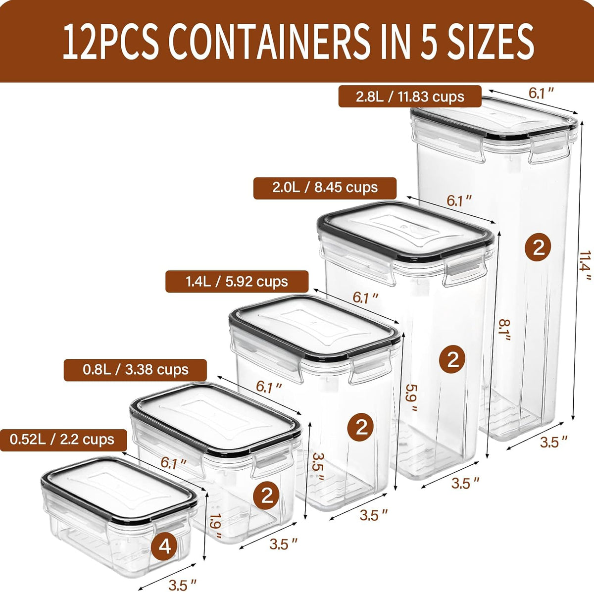 Airtight Food Storage Containers with Lids, 12PCS Plastic Kitchen Storage Containers for Pantry Organizers and Storage - Cereal, Rice, Flour and Sugar Containers with Labels & Marker | Kitchen Storage Containers for Pantry Organizers and Storage -