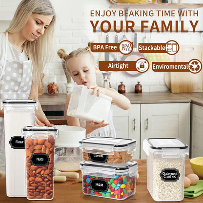 Airtight Food Storage Containers with Lids, 12PCS Plastic Kitchen Storage Containers for Pantry Organizers and Storage - Cereal, Rice, Flour and Sugar Containers with Labels & Marker | Kitchen Storage Containers for Pantry Organizers and Storage -