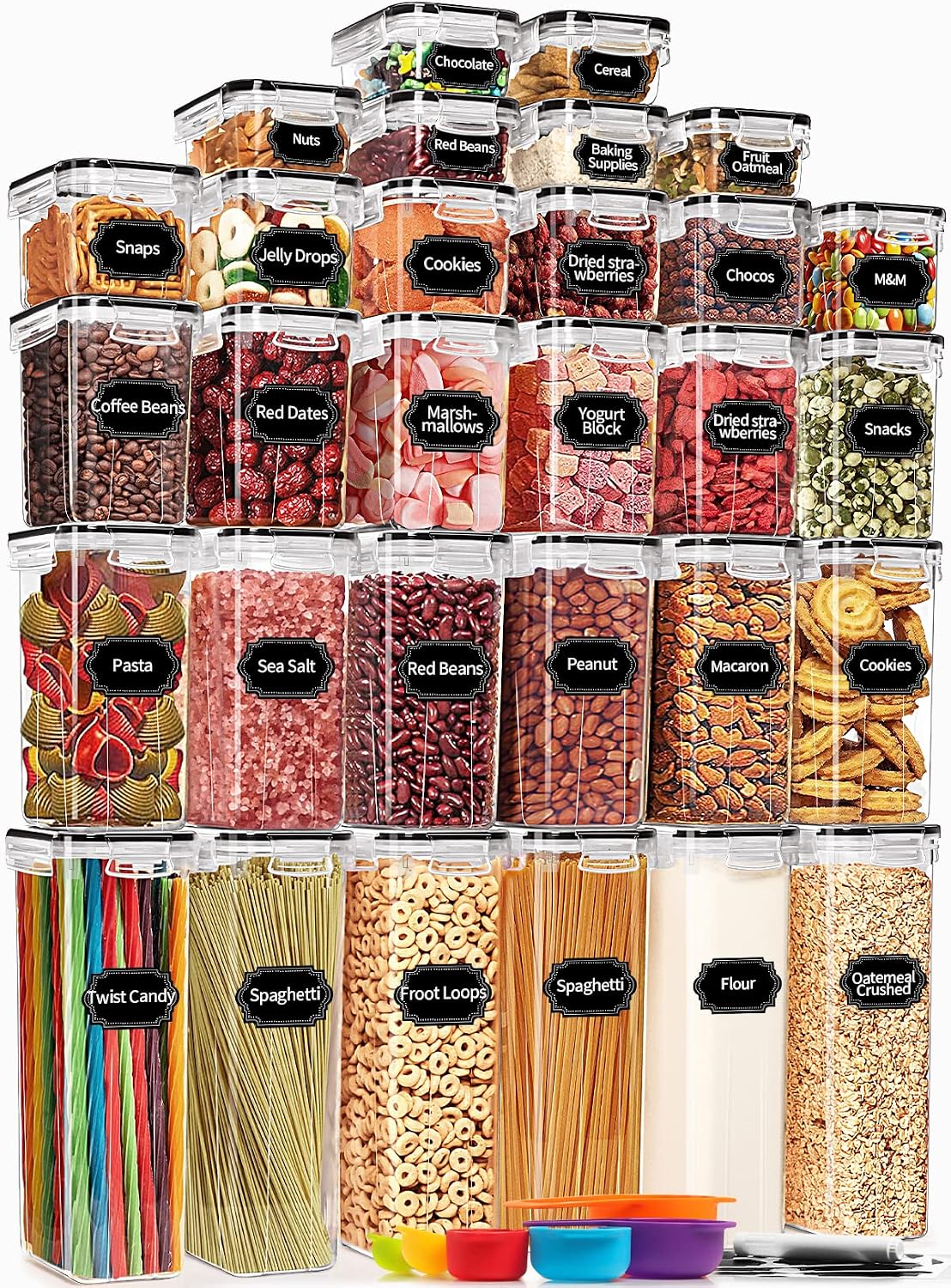 Airtight Food Storage Containers with Lids, 12PCS Plastic Kitchen Storage Containers for Pantry Organizers and Storage - Cereal, Rice, Flour and Sugar Containers with Labels & Marker | Kitchen Storage Containers for Pantry Organizers and Storage -