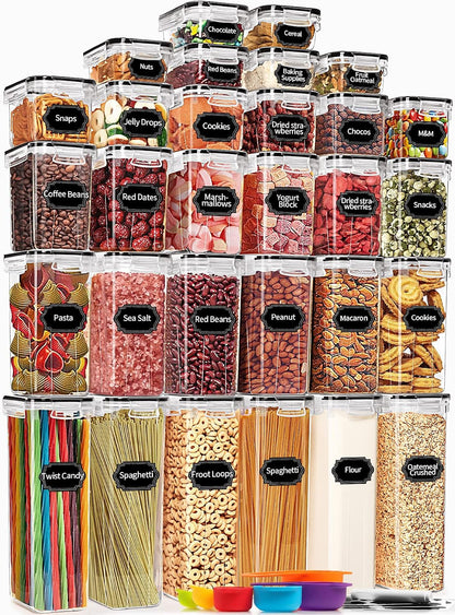 Airtight Food Storage Containers with Lids, 12PCS Plastic Kitchen Storage Containers for Pantry Organizers and Storage - Cereal, Rice, Flour and Sugar Containers with Labels & Marker | Kitchen Storage Containers for Pantry Organizers and Storage -