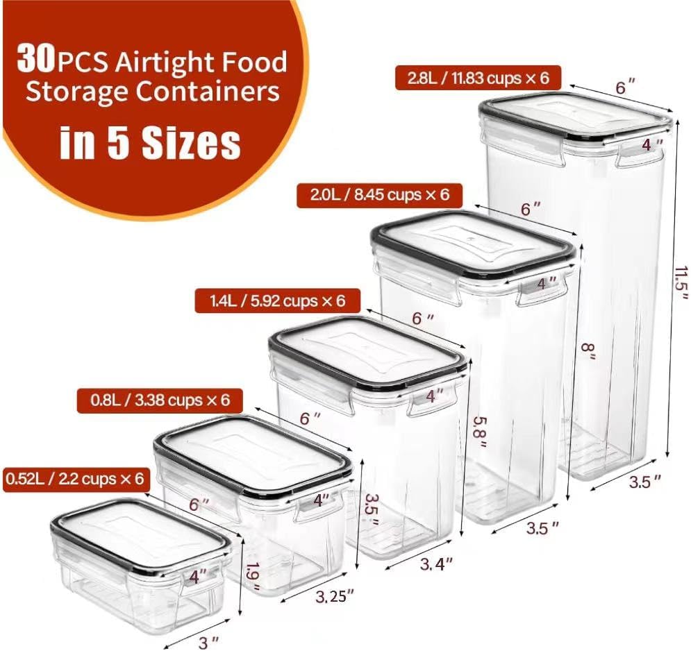 Airtight Food Storage Containers with Lids, 12PCS Plastic Kitchen Storage Containers for Pantry Organizers and Storage - Cereal, Rice, Flour and Sugar Containers with Labels & Marker | Kitchen Storage Containers for Pantry Organizers and Storage -
