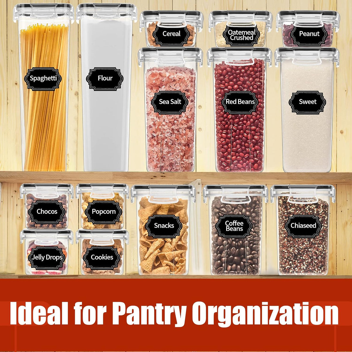 Airtight Food Storage Containers with Lids, 12PCS Plastic Kitchen Storage Containers for Pantry Organizers and Storage - Cereal, Rice, Flour and Sugar Containers with Labels & Marker | Kitchen Storage Containers for Pantry Organizers and Storage -