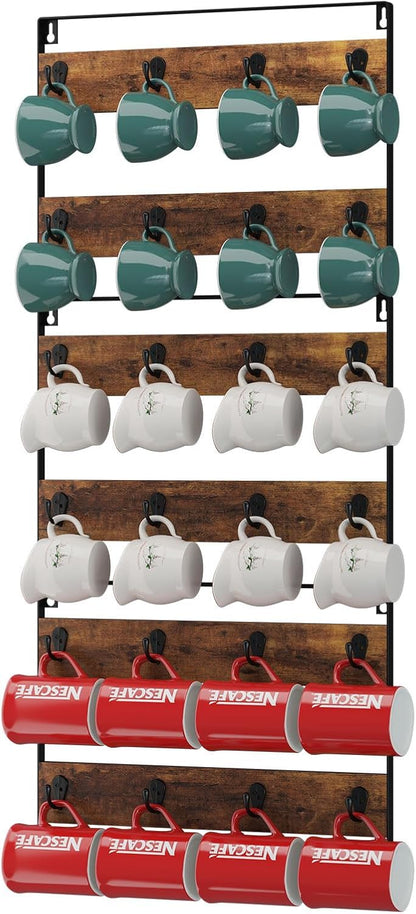 Coffee Mug Holder Wall Mounted,Set of 3,24 Hooks,Brown TBJ005H-3