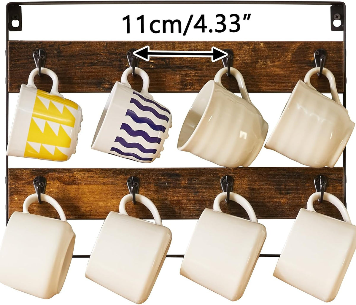 Coffee Mug Holder Wall Mounted,Set of 3,24 Hooks,Brown TBJ005H-3