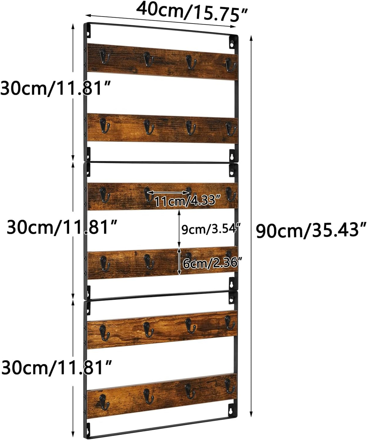 Coffee Mug Holder Wall Mounted,Set of 3,24 Hooks,Brown TBJ005H-3