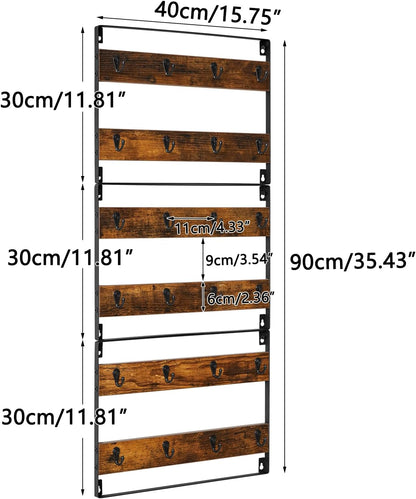 Coffee Mug Holder Wall Mounted,Set of 3,24 Hooks,Brown TBJ005H-3