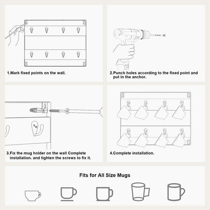 Coffee Mug Holder Wall Mounted,Set of 3,24 Hooks,Brown TBJ005H-3