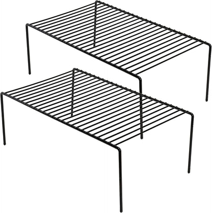 Kitchen Cabinet Storage Shelf Rack, Set of 2 Large (15.7 x 9.4 Inch) Rustproof Metal Wire Shelves Spice Shelf Rack Cupboard Organizer for Pantries Countertops Utensils Organization, White