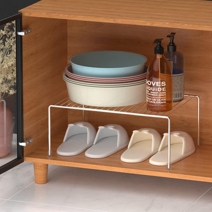Kitchen Cabinet Storage Shelf Rack, Set of 2 Large (15.7 x 9.4 Inch) Rustproof Metal Wire Shelves Spice Shelf Rack Cupboard Organizer for Pantries Countertops Utensils Organization, White