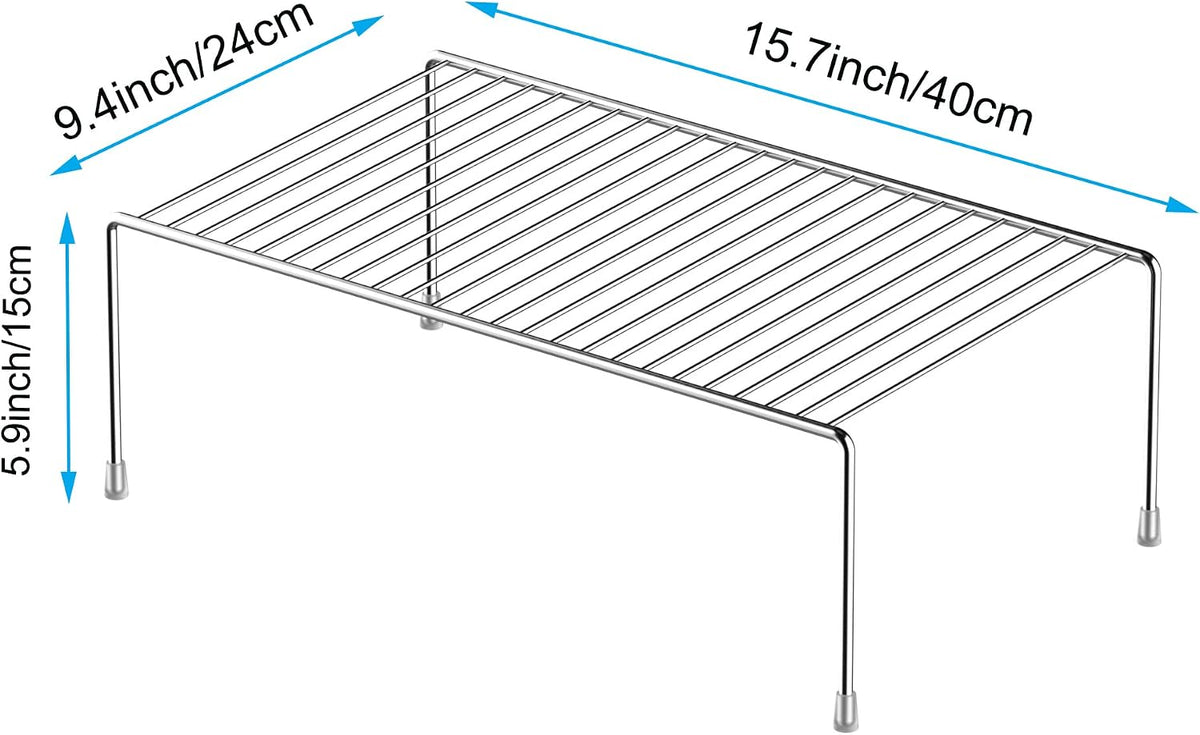 Kitchen Cabinet Storage Shelf Rack, Set of 2 Large (15.7 x 9.4 Inch) Rustproof Metal Wire Shelves Spice Shelf Rack Cupboard Organizer for Pantries Countertops Utensils Organization, White