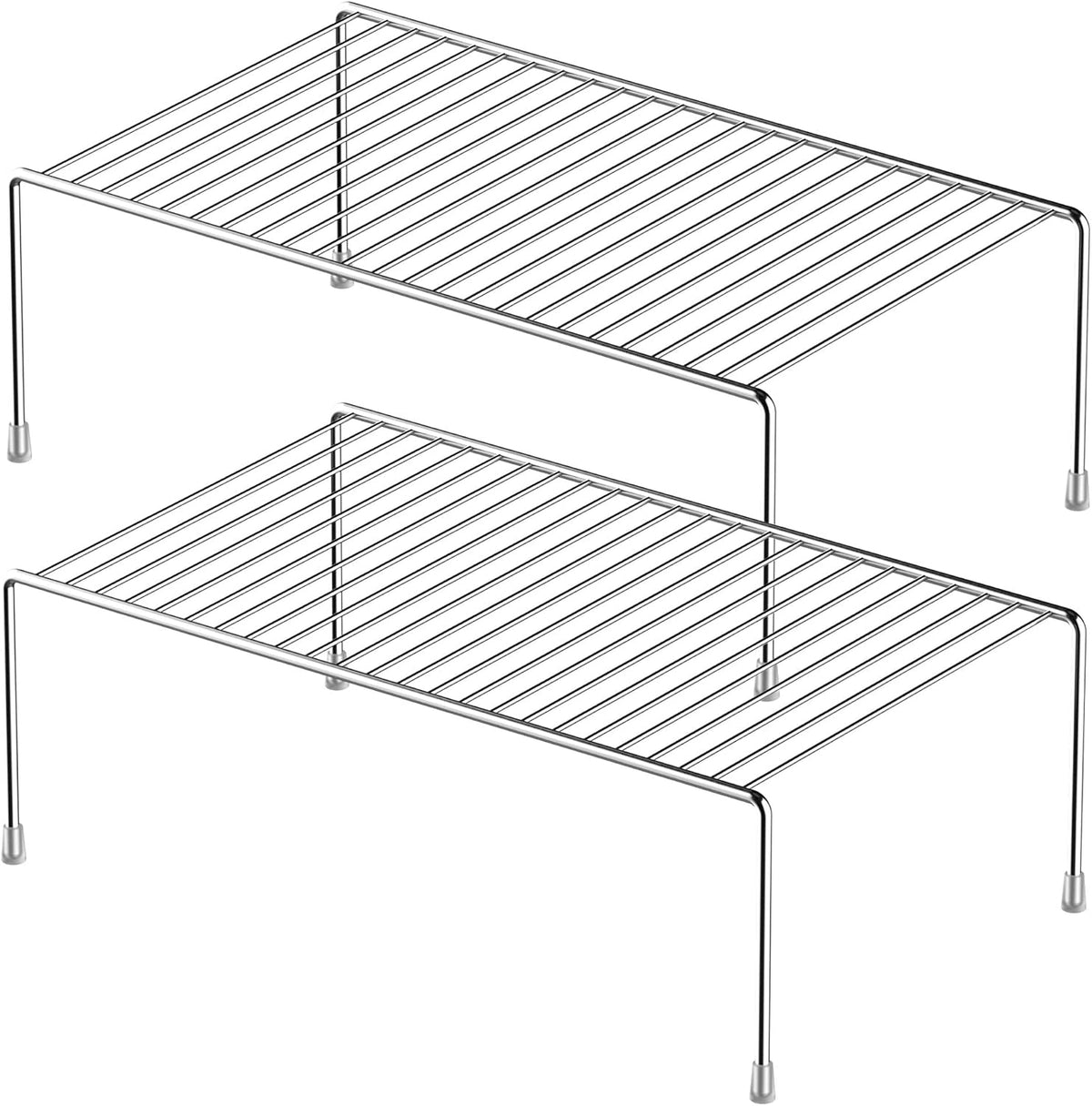 Kitchen Cabinet Storage Shelf Rack, Set of 2 Large (15.7 x 9.4 Inch) Rustproof Metal Wire Shelves Spice Shelf Rack Cupboard Organizer for Pantries Countertops Utensils Organization, White