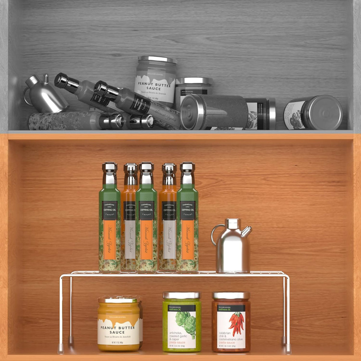Kitchen Cabinet Storage Shelf Rack, Set of 2 Large (15.7 x 9.4 Inch) Rustproof Metal Wire Shelves Spice Shelf Rack Cupboard Organizer for Pantries Countertops Utensils Organization, White