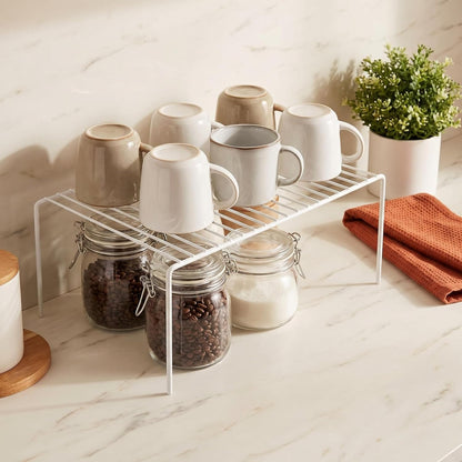 Kitchen Cabinet Storage Shelf Rack, Set of 2 Large (15.7 x 9.4 Inch) Rustproof Metal Wire Shelves Spice Shelf Rack Cupboard Organizer for Pantries Countertops Utensils Organization, White