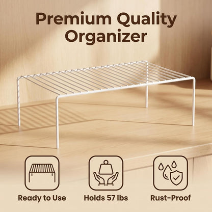 Kitchen Cabinet Storage Shelf Rack, Set of 2 Large (15.7 x 9.4 Inch) Rustproof Metal Wire Shelves Spice Shelf Rack Cupboard Organizer for Pantries Countertops Utensils Organization, White