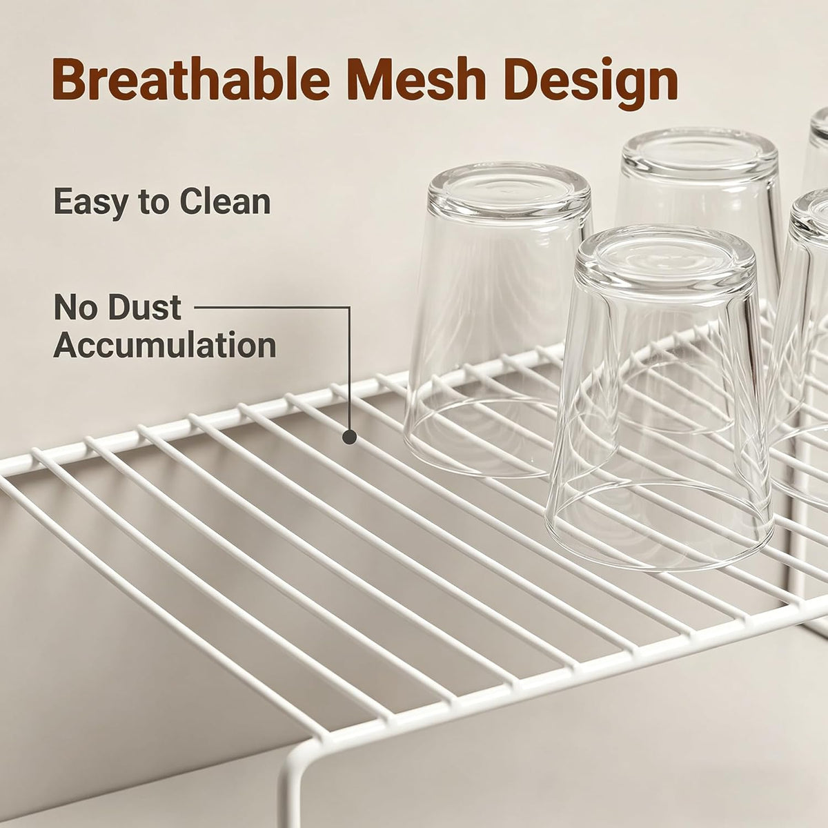 Kitchen Cabinet Storage Shelf Rack, Set of 2 Large (15.7 x 9.4 Inch) Rustproof Metal Wire Shelves Spice Shelf Rack Cupboard Organizer for Pantries Countertops Utensils Organization, White