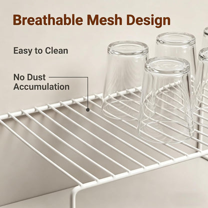 Kitchen Cabinet Storage Shelf Rack, Set of 2 Large (15.7 x 9.4 Inch) Rustproof Metal Wire Shelves Spice Shelf Rack Cupboard Organizer for Pantries Countertops Utensils Organization, White