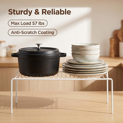 Kitchen Cabinet Storage Shelf Rack, Set of 2 Large (15.7 x 9.4 Inch) Rustproof Metal Wire Shelves Spice Shelf Rack Cupboard Organizer for Pantries Countertops Utensils Organization, White