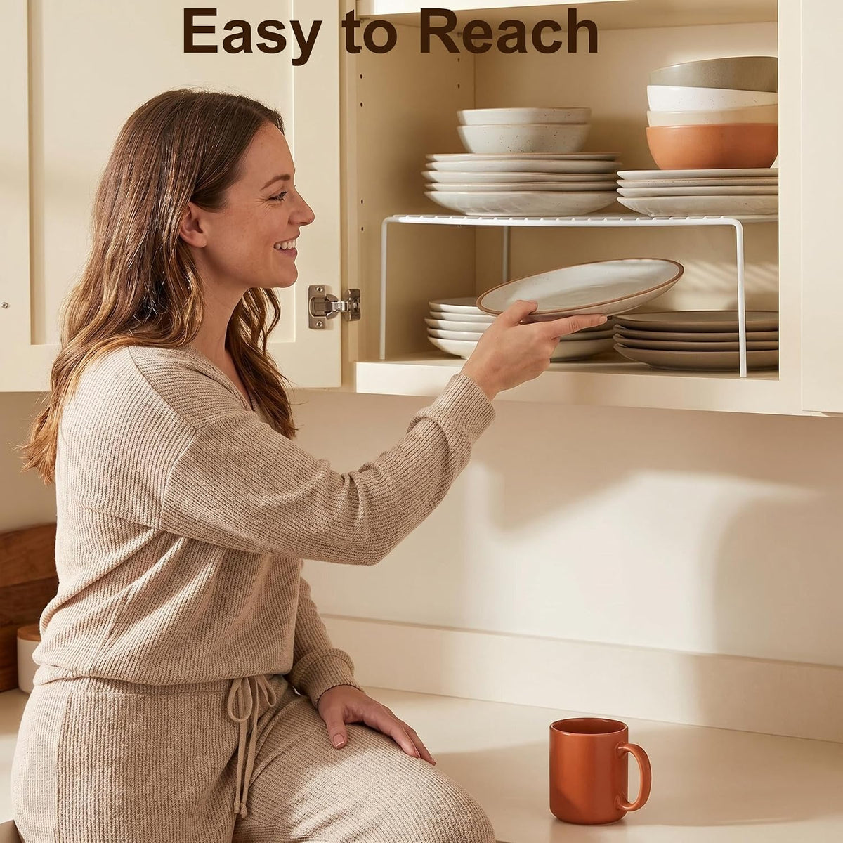 Kitchen Cabinet Storage Shelf Rack, Set of 2 Large (15.7 x 9.4 Inch) Rustproof Metal Wire Shelves Spice Shelf Rack Cupboard Organizer for Pantries Countertops Utensils Organization, White