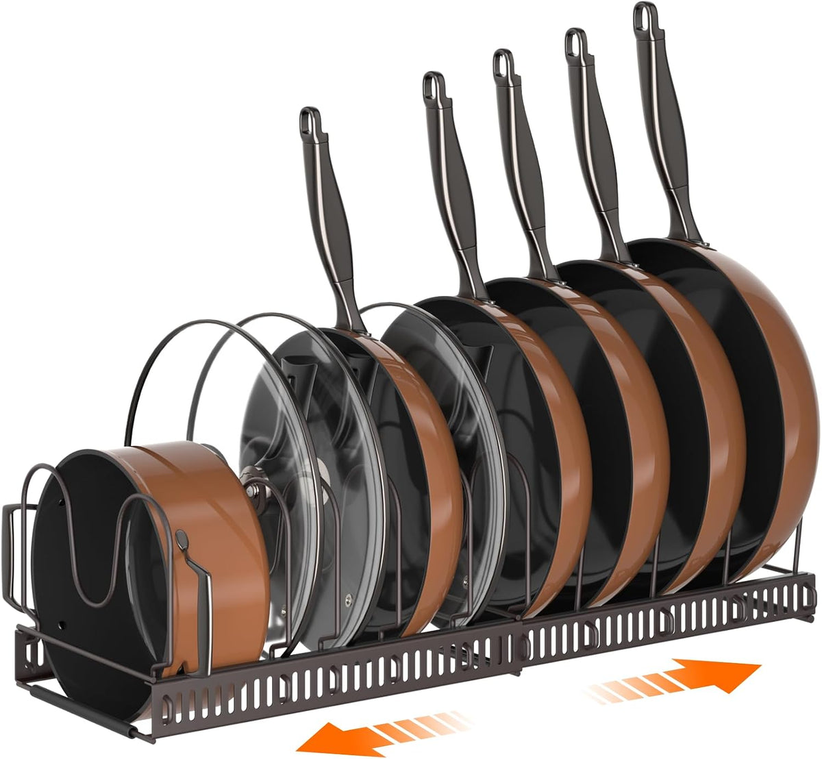 Expandable Pot Pan Lid Organizers inside Cabinet, 10 Divider-Black | Expandable 11.8–22.9", 10 Adjustable Divider, Tool-Free Assembly, Non-Slip, Scratch-Proof, For Pan Lid Cutting Board Bakeware