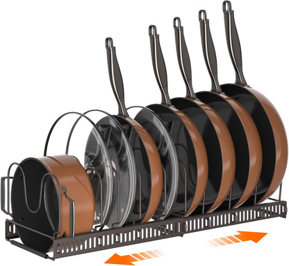 Expandable Pot Pan Lid Organizers inside Cabinet, 10 Divider-Black | Expandable 11.8–22.9", 10 Adjustable Divider, Tool-Free Assembly, Non-Slip, Scratch-Proof, For Pan Lid Cutting Board Bakeware