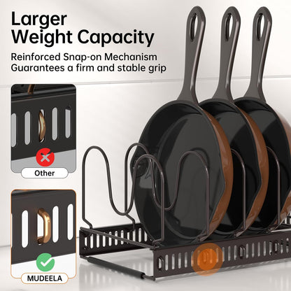 Expandable Pot Pan Lid Organizers inside Cabinet, 10 Divider-Black | Expandable 11.8–22.9", 10 Adjustable Divider, Tool-Free Assembly, Non-Slip, Scratch-Proof, For Pan Lid Cutting Board Bakeware