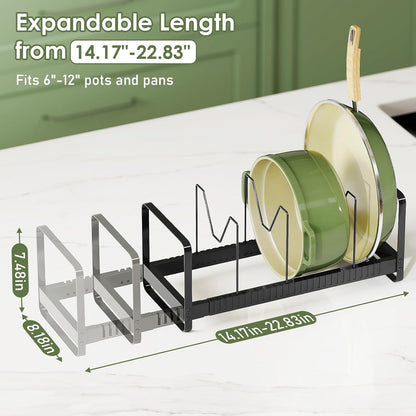 Expandable Pot Pan Lid Organizers inside Cabinet, 10 Divider-Black | Expandable 11.8–22.9", 10 Adjustable Divider, Tool-Free Assembly, Non-Slip, Scratch-Proof, For Pan Lid Cutting Board Bakeware