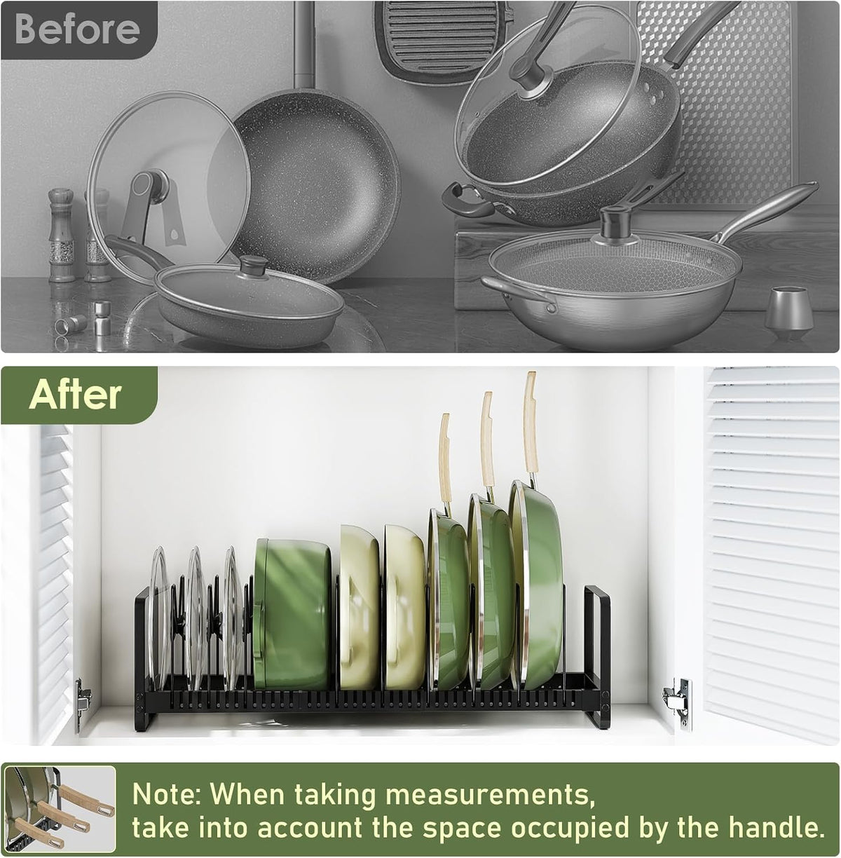 Expandable Pot Pan Lid Organizers inside Cabinet, 10 Divider-Black | Expandable 11.8–22.9", 10 Adjustable Divider, Tool-Free Assembly, Non-Slip, Scratch-Proof, For Pan Lid Cutting Board Bakeware