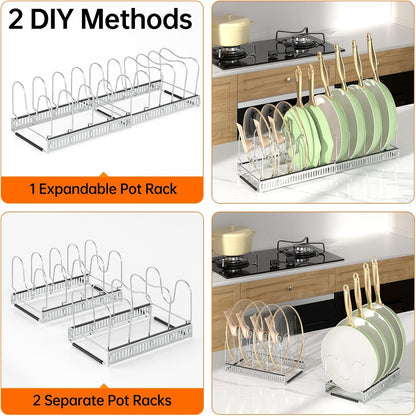 Expandable Pot Pan Lid Organizers inside Cabinet, 10 Divider-Black | Expandable 11.8–22.9", 10 Adjustable Divider, Tool-Free Assembly, Non-Slip, Scratch-Proof, For Pan Lid Cutting Board Bakeware