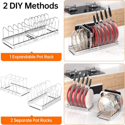 Expandable Pot Pan Lid Organizers inside Cabinet, 10 Divider-Black | Expandable 11.8–22.9", 10 Adjustable Divider, Tool-Free Assembly, Non-Slip, Scratch-Proof, For Pan Lid Cutting Board Bakeware