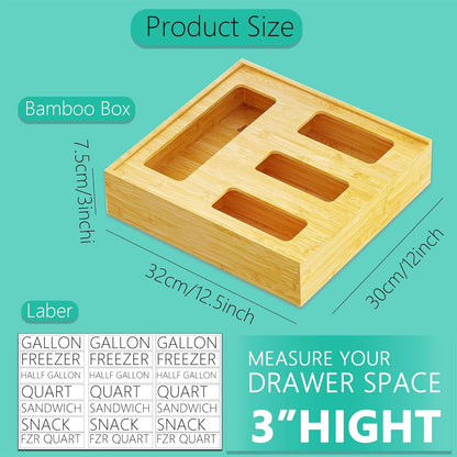 Bamboo Plastic Bag Holder for Storage,3" High Ziplock Bag Organizer,Grocery Bags Organizer Variety Size,Kitchen Drawer Organizers with 4 Slots (1)