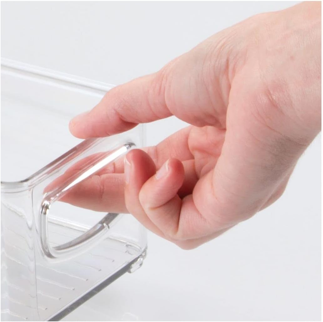 Plastic Stackable Small Organizing Bin Kitchen Pantry Cabinet, Refrigerator, Freezer Food Organization Storage Bins with Handles, Drawer Container Organizer, Ligne Collection, 6 Pack - Clear
