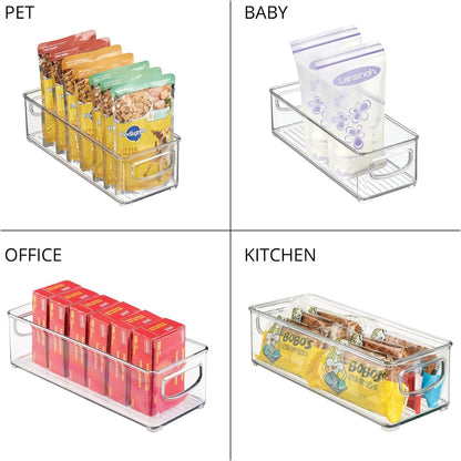 Plastic Stackable Small Organizing Bin Kitchen Pantry Cabinet, Refrigerator, Freezer Food Organization Storage Bins with Handles, Drawer Container Organizer, Ligne Collection, 6 Pack - Clear