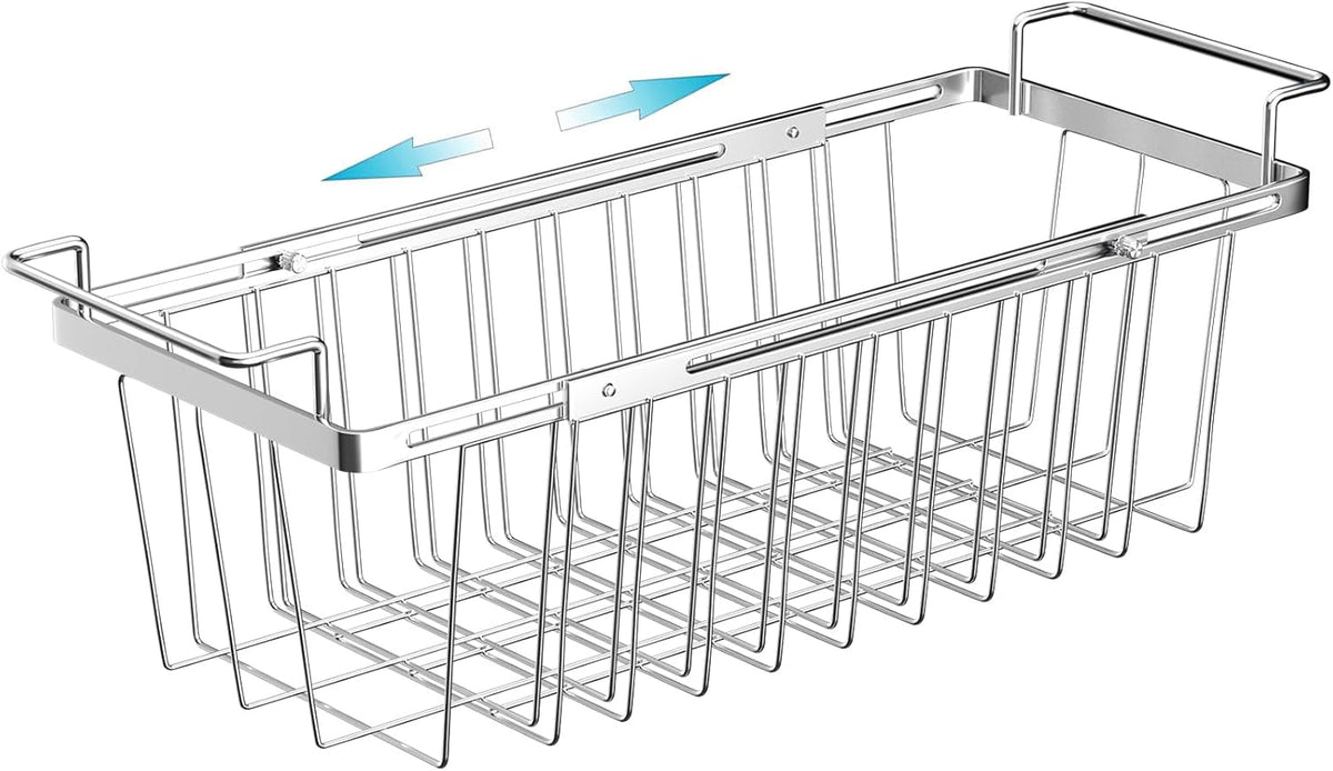 Freezer Baskets for Chest Freezer, Capacity Expandable Deep Freezer Organizer Bins Adjustable From 16.5" to 26.5" Stainless Steel Wire Basket Storage with Hanging Handles