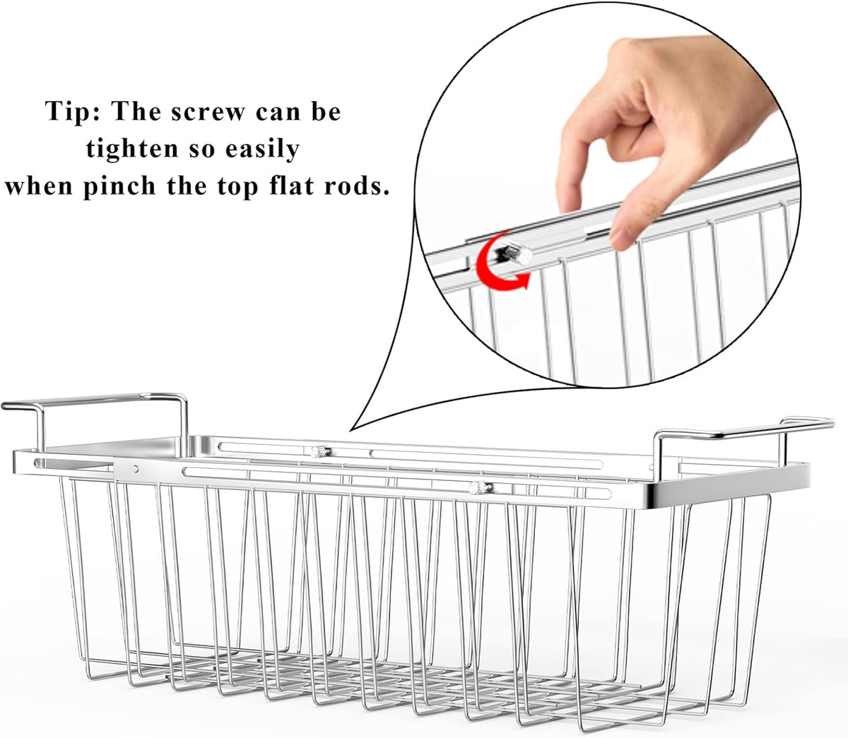Freezer Baskets for Chest Freezer, Capacity Expandable Deep Freezer Organizer Bins Adjustable From 16.5" to 26.5" Stainless Steel Wire Basket Storage with Hanging Handles