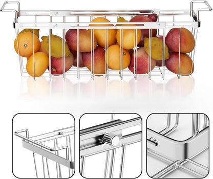 Freezer Baskets for Chest Freezer, Capacity Expandable Deep Freezer Organizer Bins Adjustable From 16.5" to 26.5" Stainless Steel Wire Basket Storage with Hanging Handles