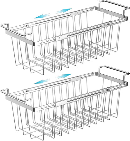 Freezer Baskets for Chest Freezer, Capacity Expandable Deep Freezer Organizer Bins Adjustable From 16.5" to 26.5" Stainless Steel Wire Basket Storage with Hanging Handles