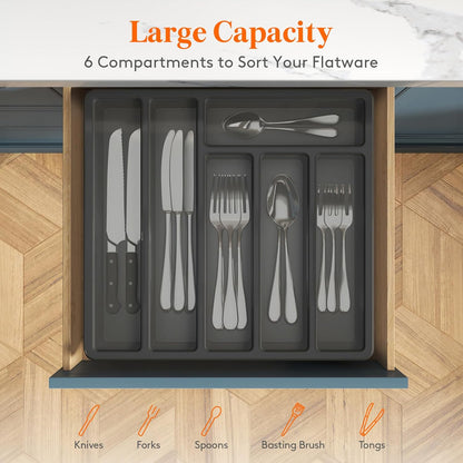 Silverware Organizer with Lid, Covered Utensil Tray, 12.6x11.8