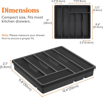 Silverware Organizer with Lid, Covered Utensil Tray, 12.6x11.8