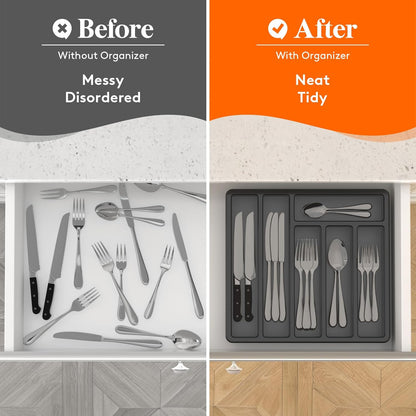 Silverware Organizer with Lid, Covered Utensil Tray, 12.6x11.8