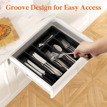 Silverware Organizer with Lid, Covered Utensil Tray, 12.6x11.8