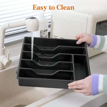 Silverware Organizer with Lid, Covered Utensil Tray, 12.6x11.8