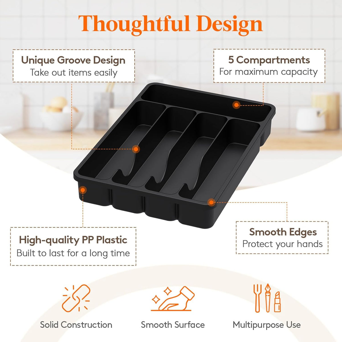 Silverware Organizer with Lid, Covered Utensil Tray, 12.6x11.8