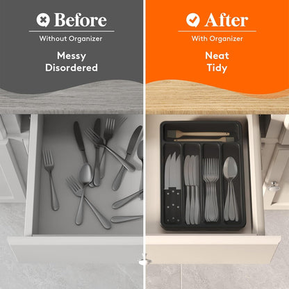 Silverware Organizer with Lid, Covered Utensil Tray, 12.6x11.8