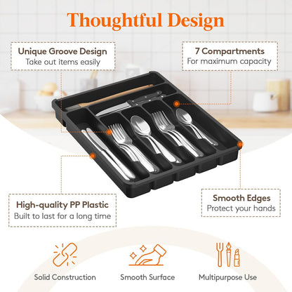 Silverware Organizer with Lid, Covered Utensil Tray, 12.6x11.8